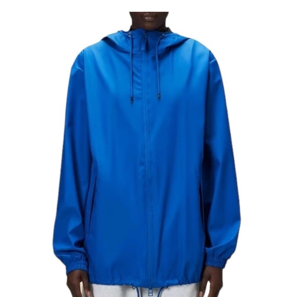 RAINS Unisex Storm Breaker Hooded Raincoat Jacket Waves Blue Size Extra Small - Picture 5 of 7